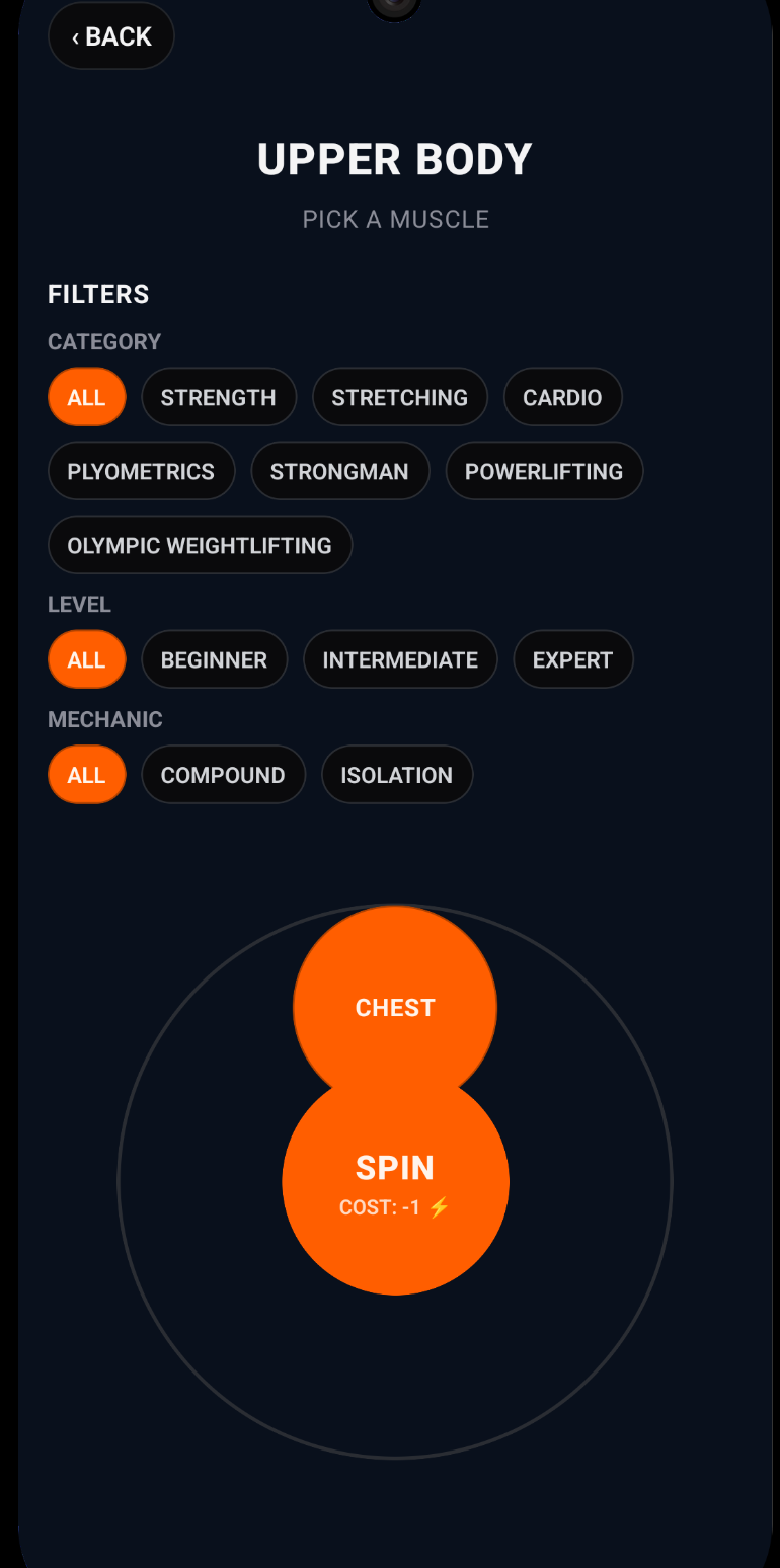 Gym Roulette spin screen