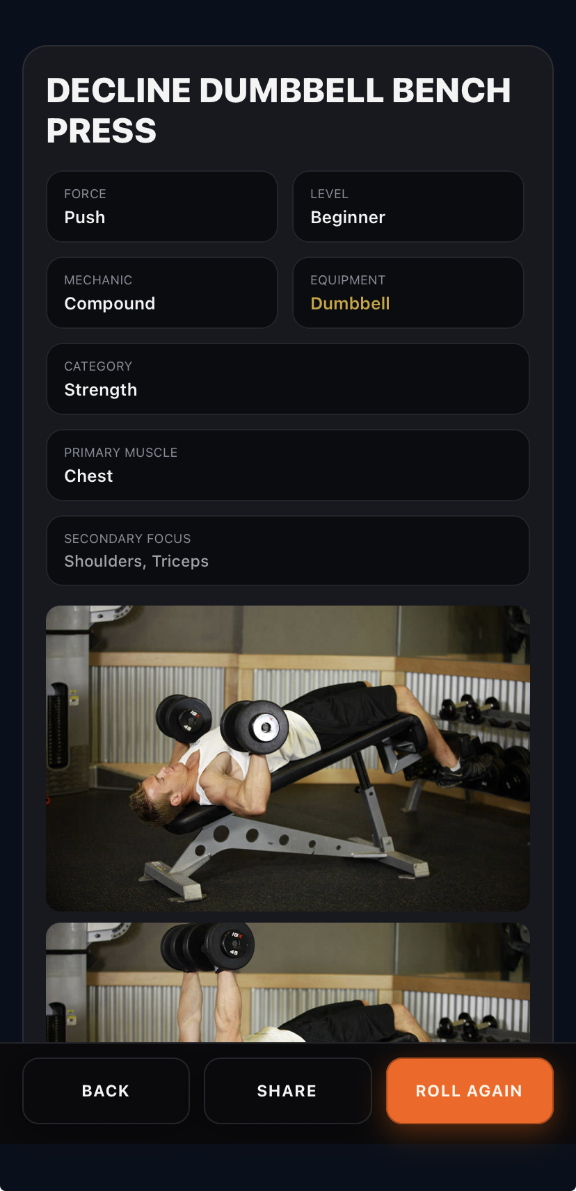 Gym Roulette exercise details screen