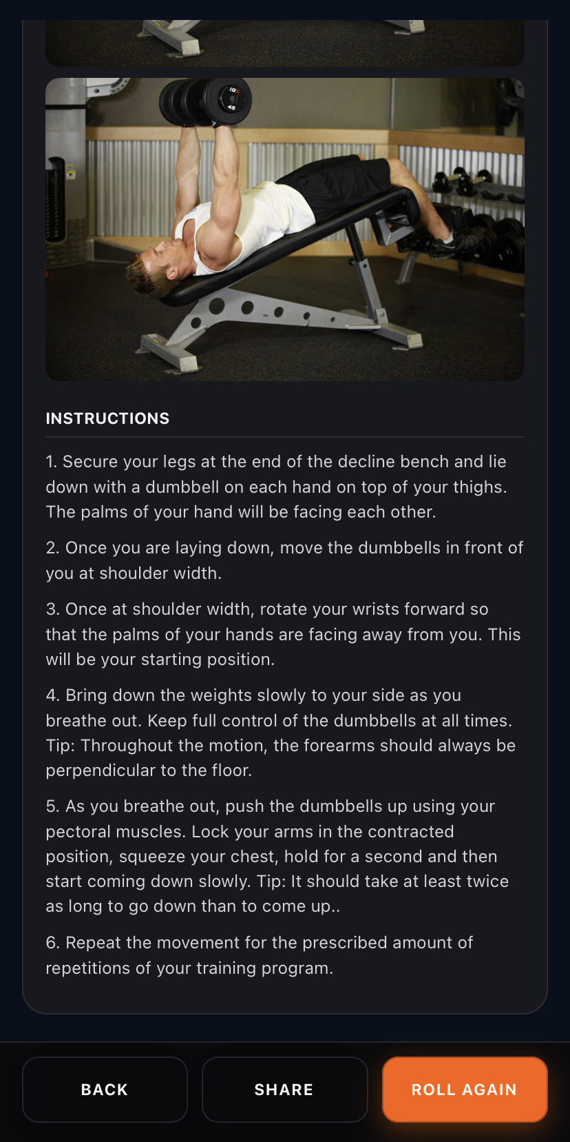 Gym Roulette exercise details continuation screen