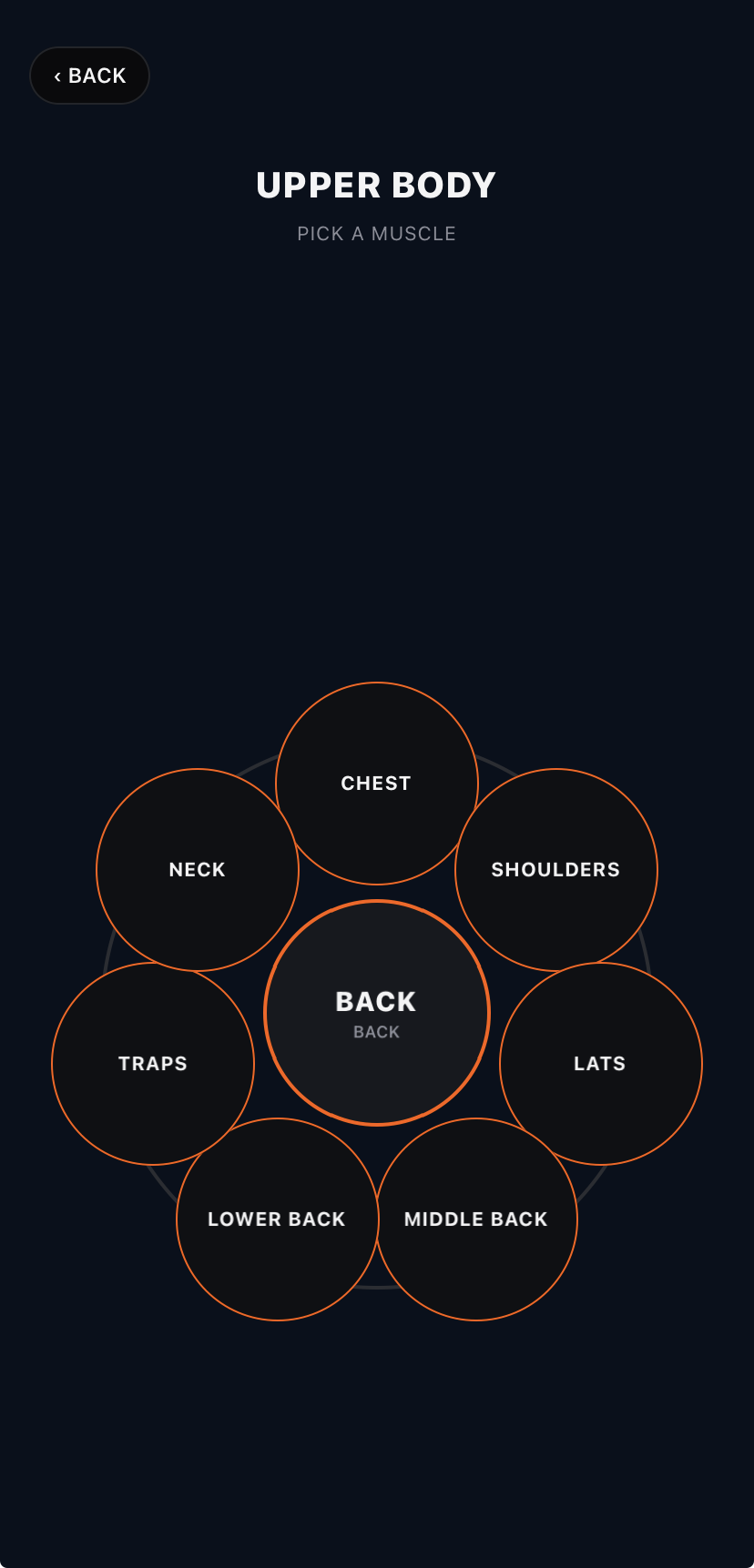 Gym Roulette muscle selection screen