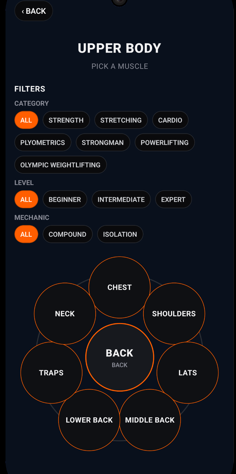 Gym Roulette muscle selection screen